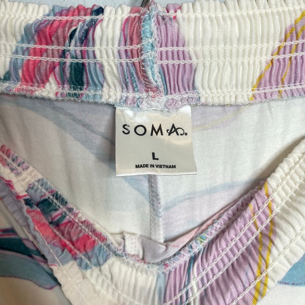 Soma Lounge Pajama Pants Women’s L Soft Stretch Floral Vibrant Multicolor Pastel - Picture 5 of 11